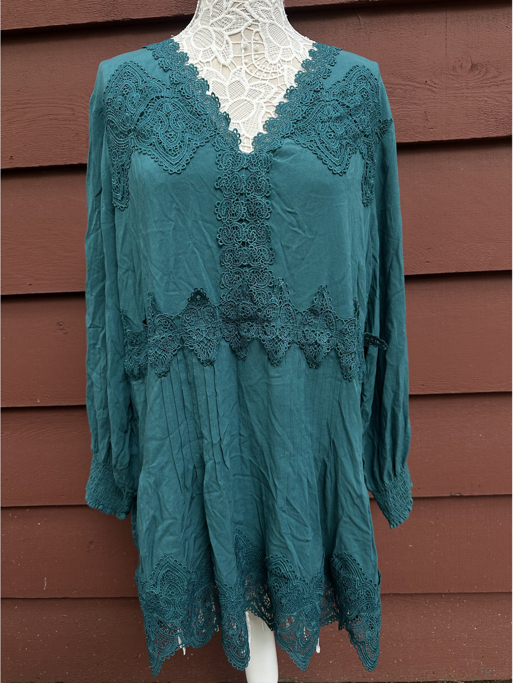 Indigo Thread Co Bohemian Lace Trim Turquoise Teal Tunic Top Whimsigoth